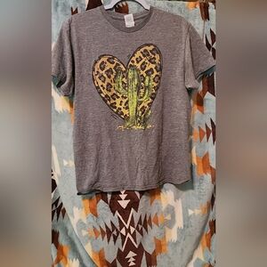Gray Womens T-Shirt with Cactus Heart Design